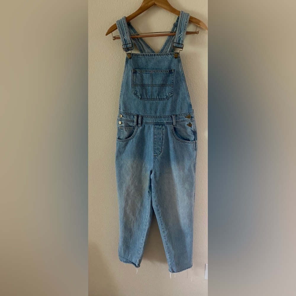 Insight Denim Women’s Distressed Denim Fringed Jean Overalls Light Blue Size S